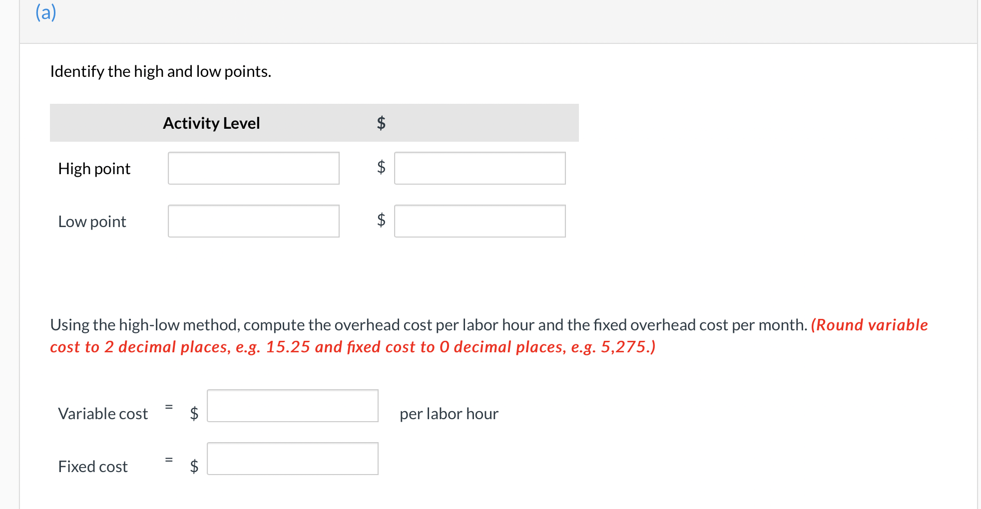 (a) Identify the high and low points. Activity Level $ Using
