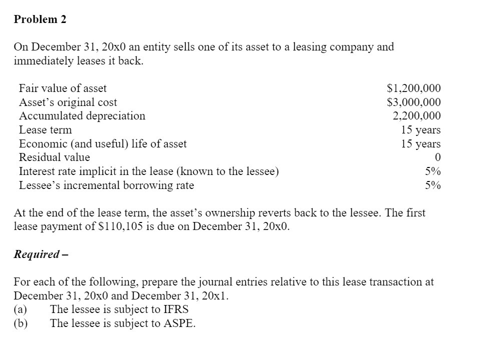 Problem 2 On December 31, 20):!) an entity sells one of
