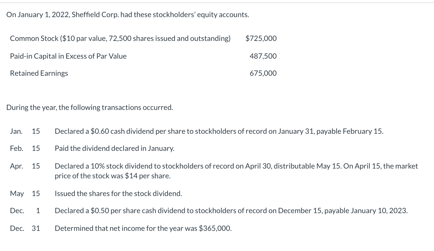need help finding return on common shareholders equity On January 1, 2022,