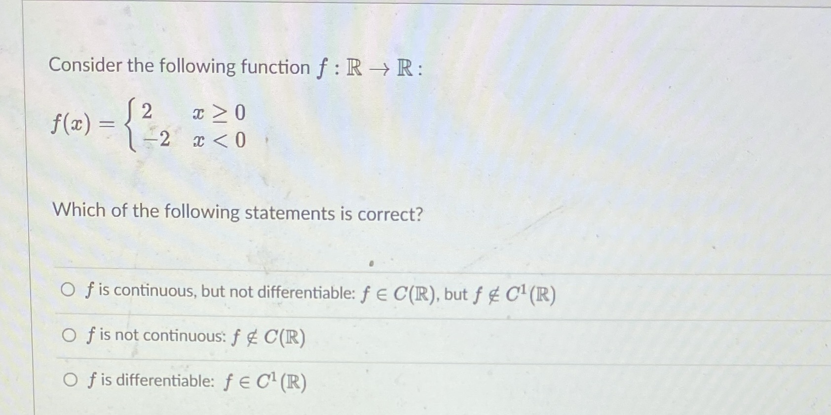  Consider the following function f : R - R : f