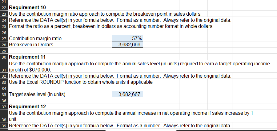 create your contribution format statement. Reference the DATA cell(s) as provided to