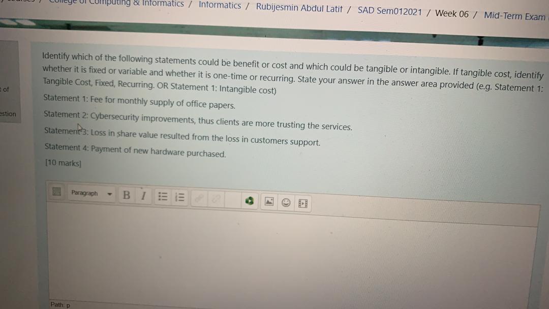 provide answers computing & Informatics / Informatics / Rubijesmin Abdul Latif /