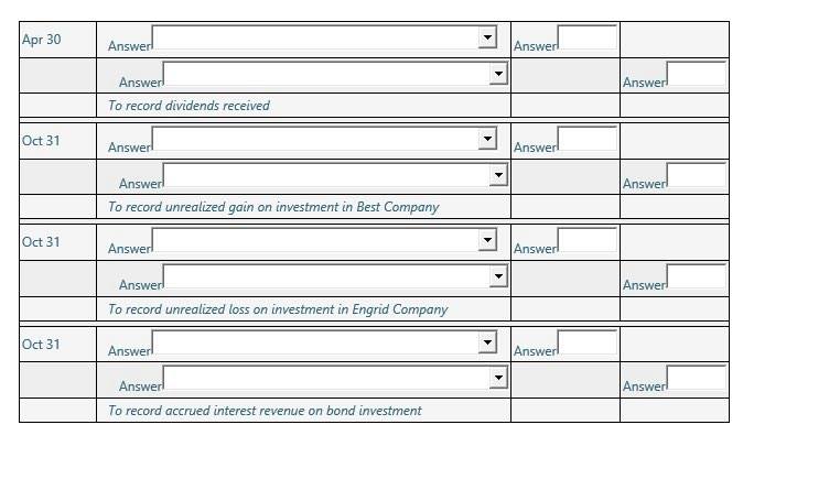 Bonds and Journal entry Apr 30 Answerl Answerl Answer! Answer To record