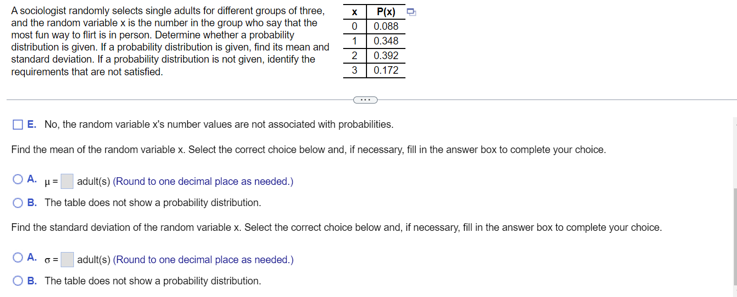 E and the random variable x is the number in the group
