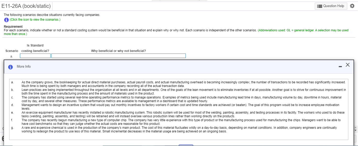El 1-26A (book/static) The following scenarios describe situations current'/ facing companies. O