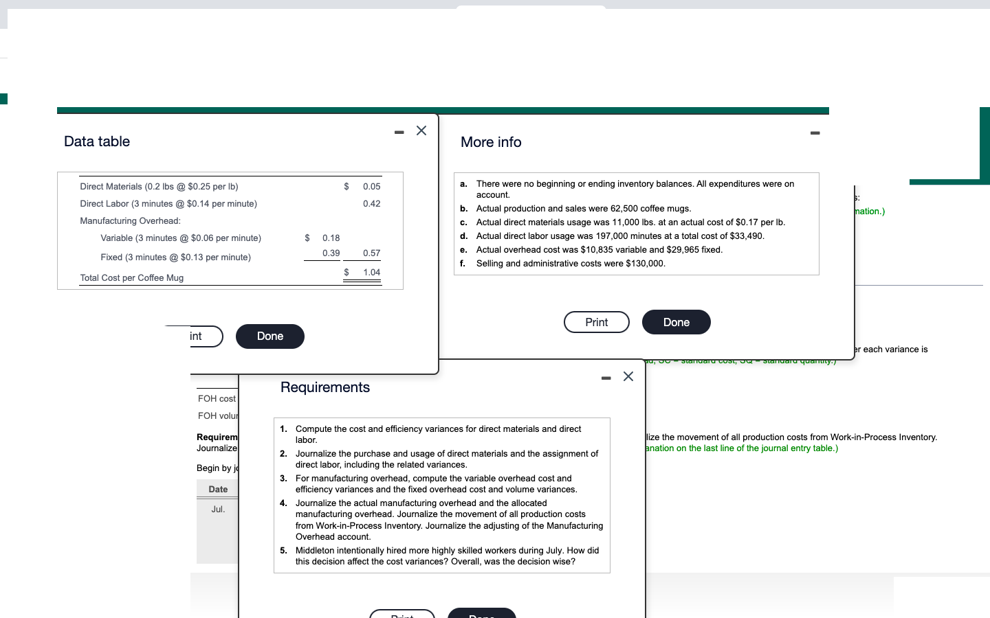  - X Data table More info Direct Materials (0.2 lbs @