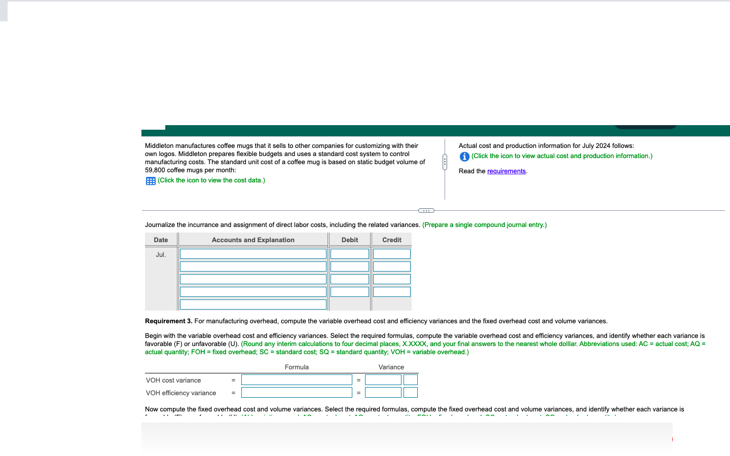 $0.14 per minute) 0.42 b. Actual production and sales were 62,500 coffee