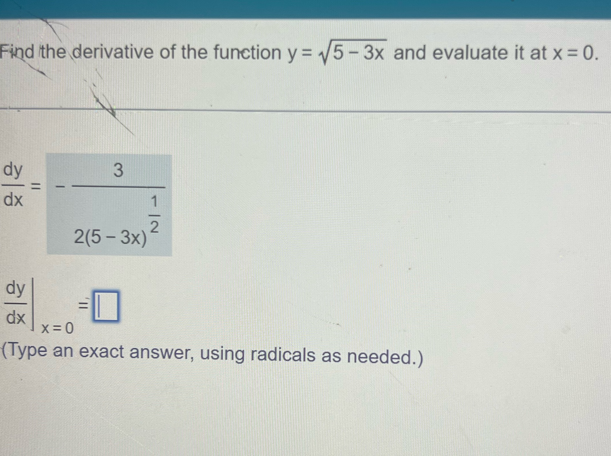Please solve and explain Find the derivative of the function y =
