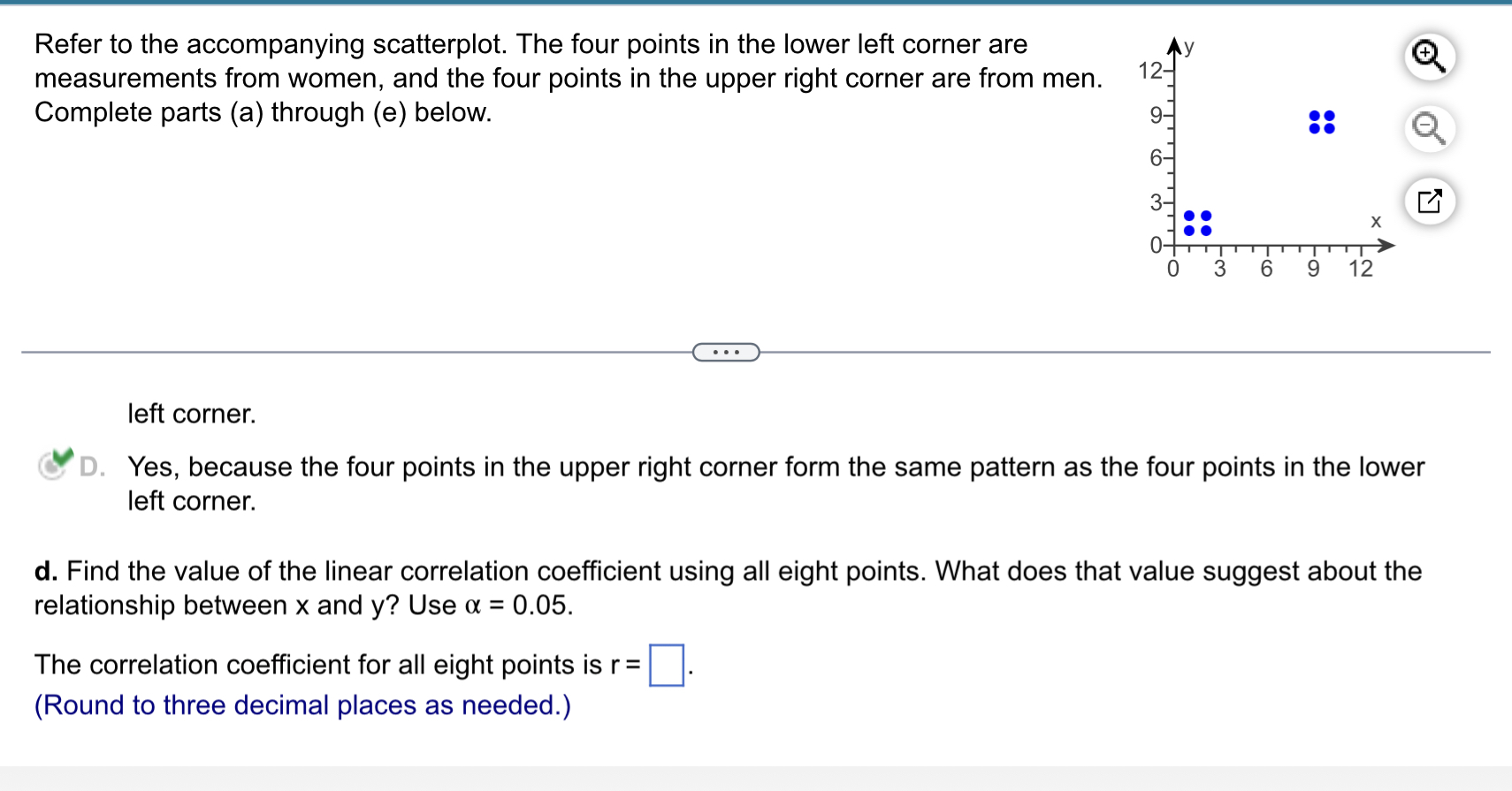  Refer to the accompanying scatterplot. The four points in the lower