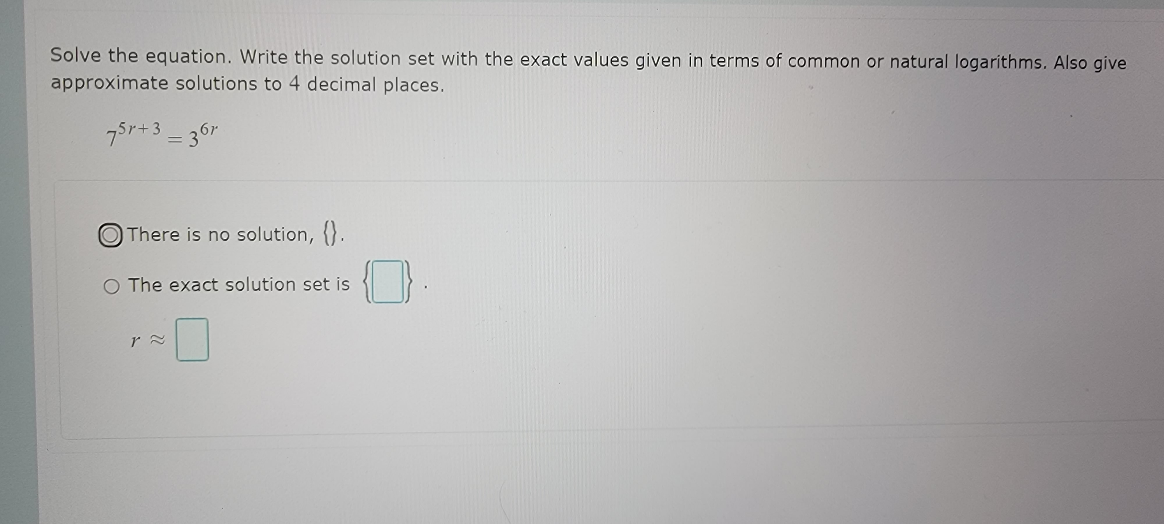  Solve the equation. Write the solution set with the exact values