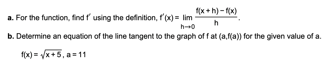  f(x + h) - f(x) a. For the function, find f