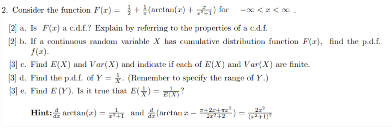 ) for oc < a: < oc . 2. Consider the function
