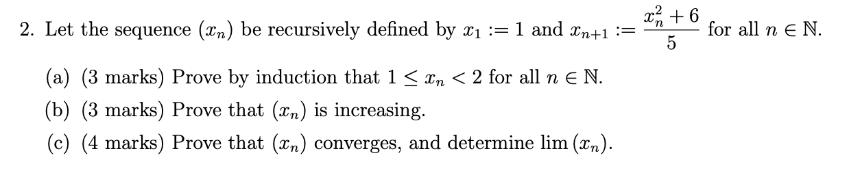  On + 6 2. Let the sequence (n) be recursively defined