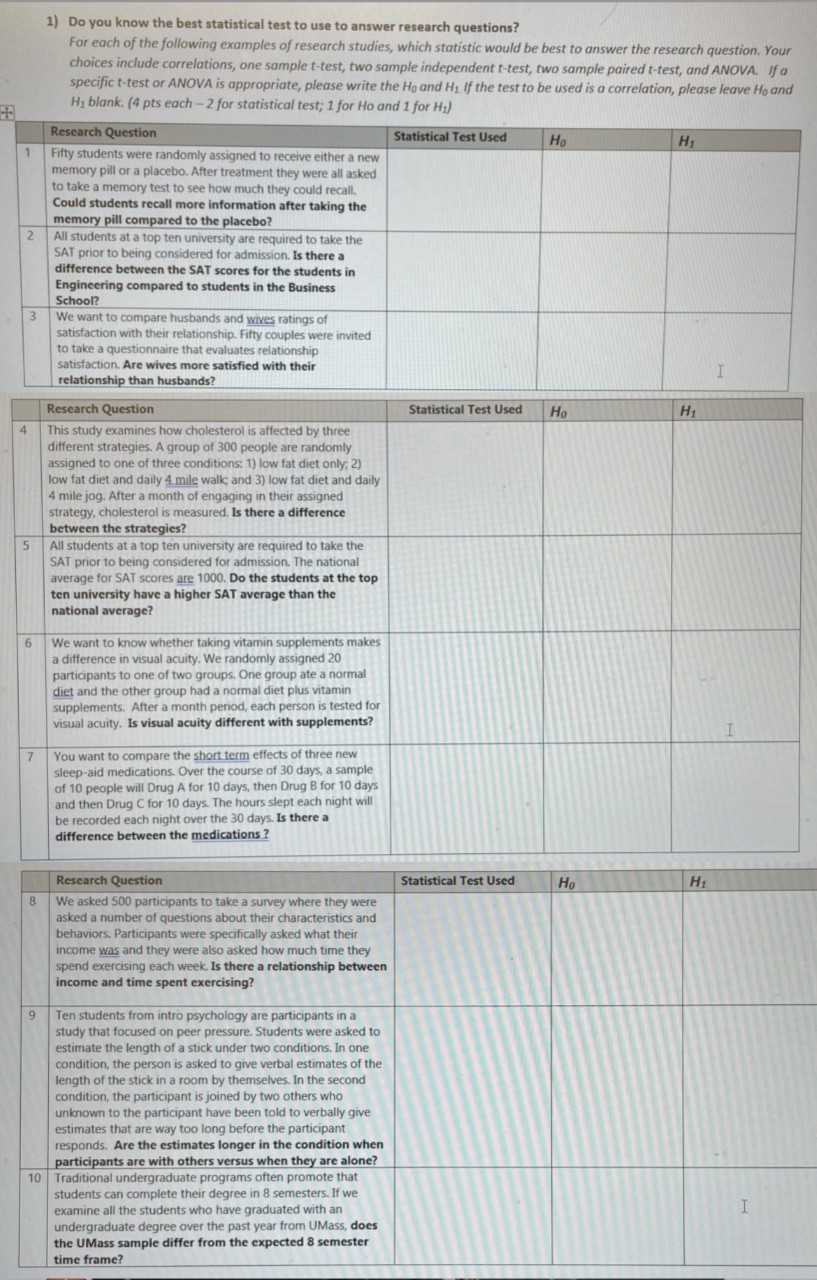  1) Do you know the best statistical test to use to