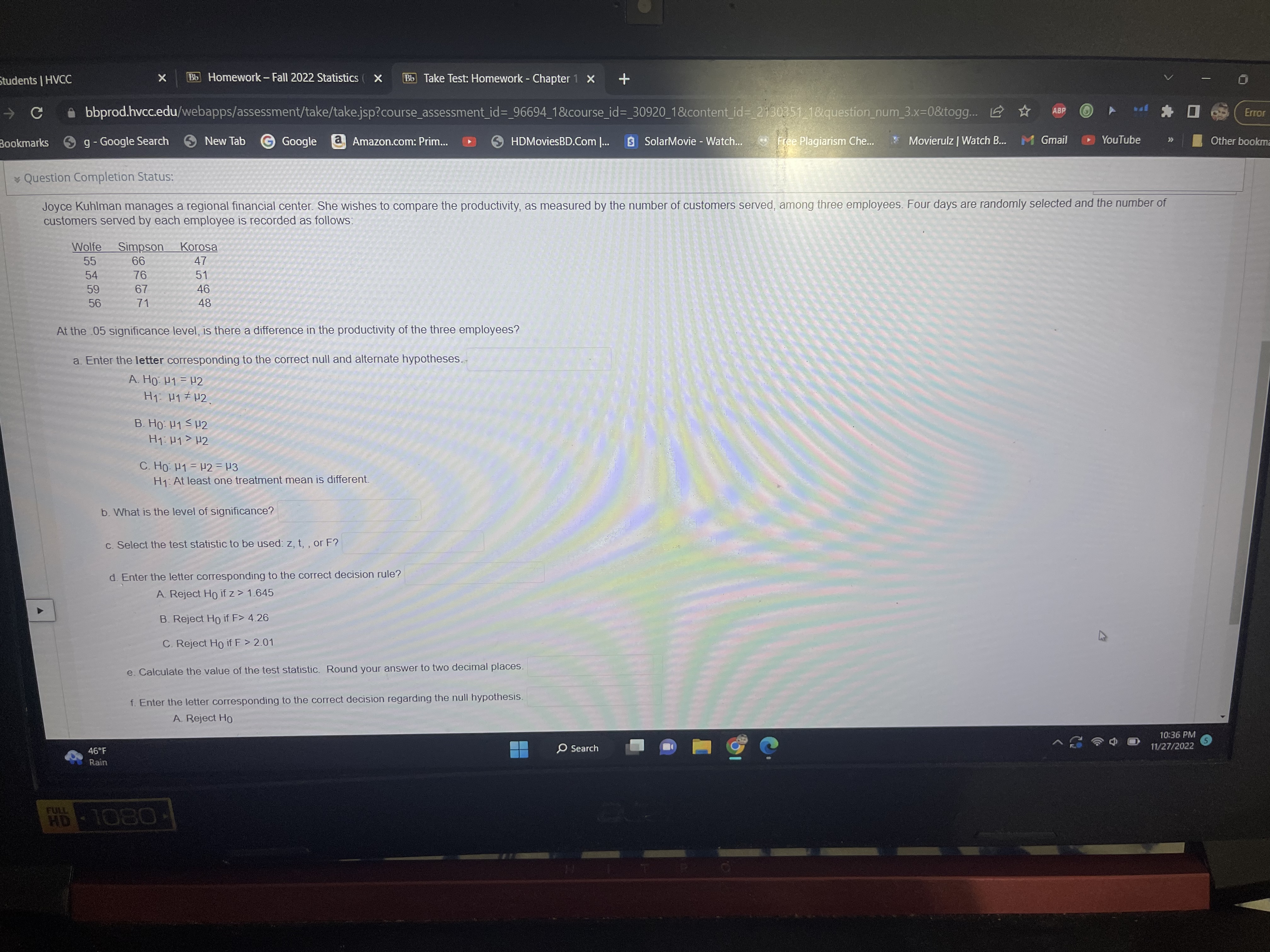 tudents | HVCC Bb Homework - Fall 2022 Statistics ( )
