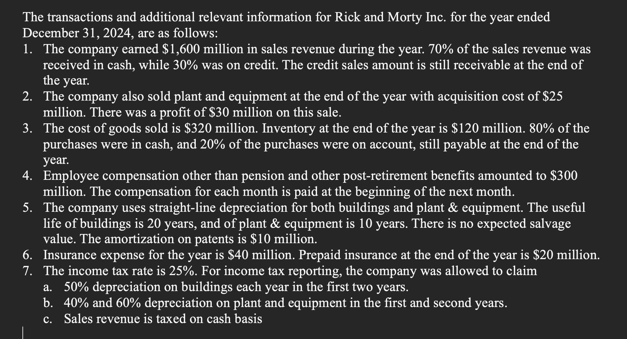 Accounts receivable 240 Inventory 140 Prepaid insurance 10 Property, plant and equipment