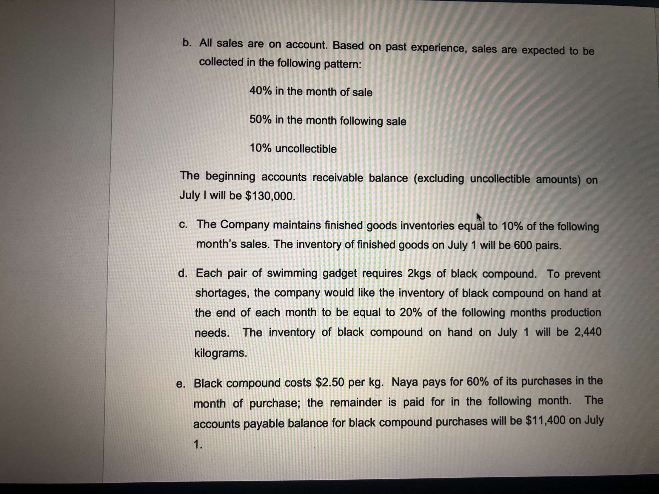 help please? b. All sales are on account. Based on past experience,