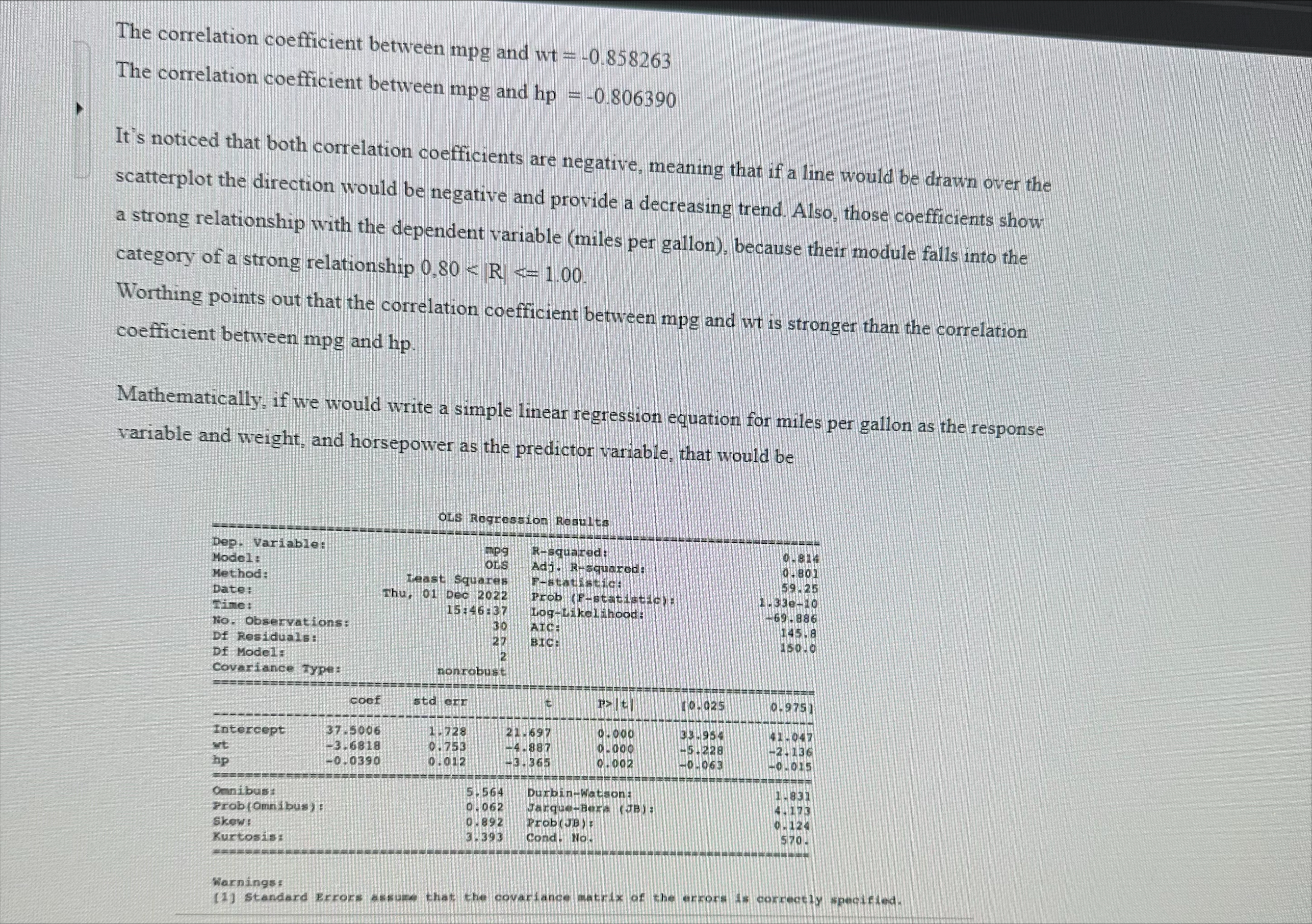 is the predicted value of miles per gallon for a car that