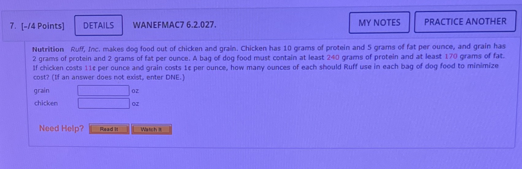  7. [-/4 Points ] DETAILS WANEFMAC7 6.2.027. MY NOTES PRACTICE ANOTHER