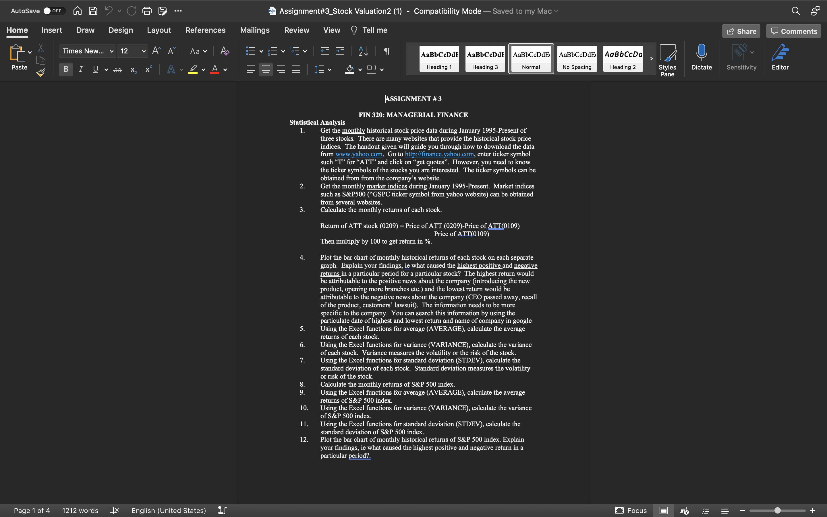  AutoSave OFF ... w Assignment#3_Stock Valuation2 (1) - Compatibility Mode -