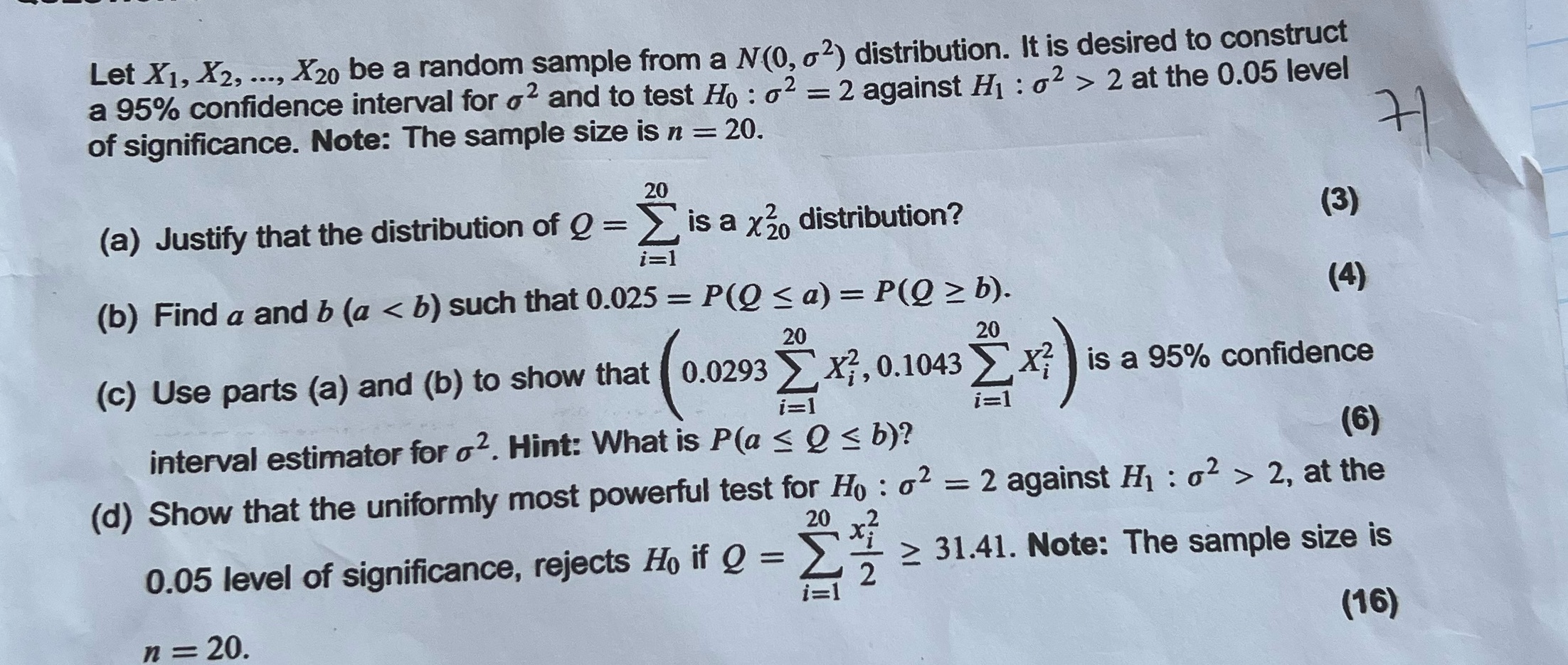 Let X1, X2, ..., X20 be a random sample from a