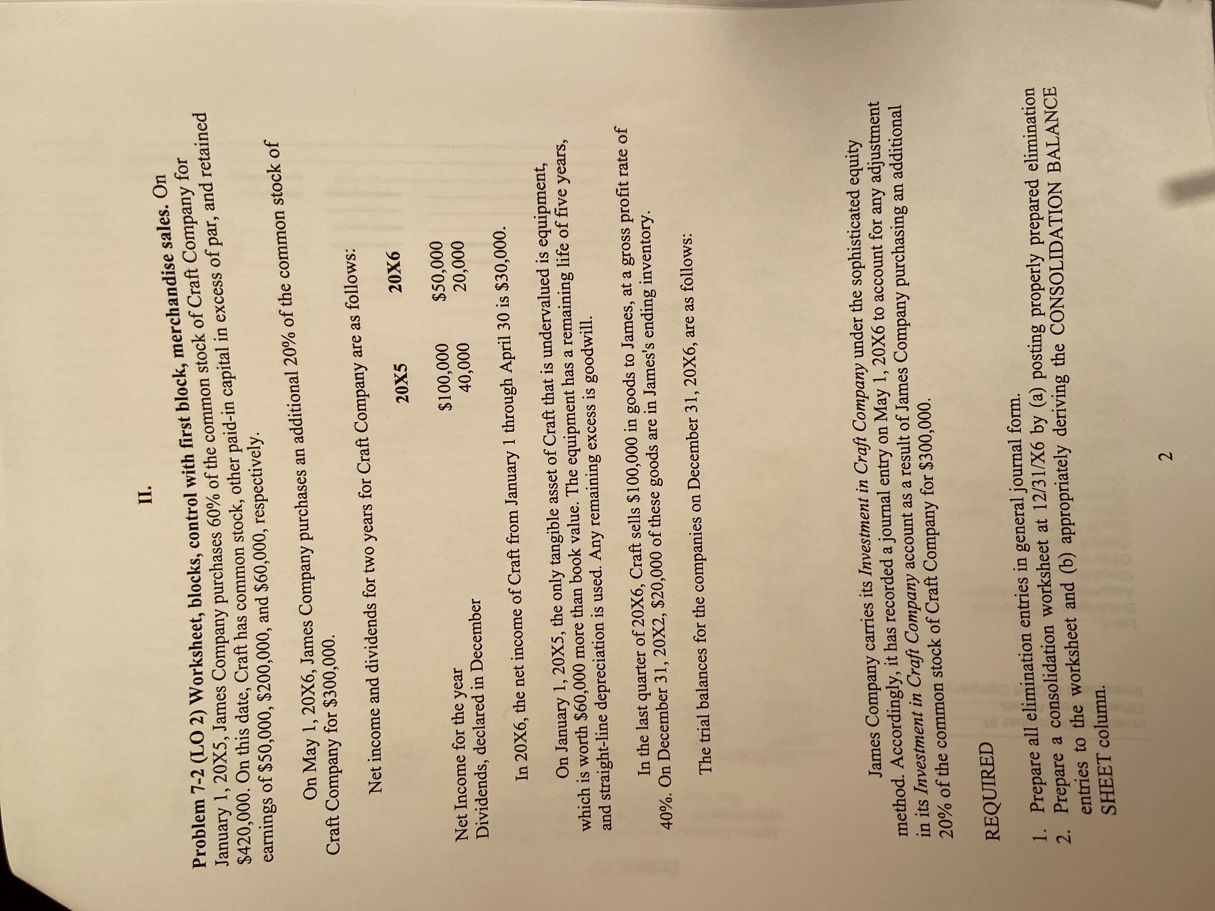 Needed help with this problem II. Problem 7-2 (LO 2) Worksheet, blocks,