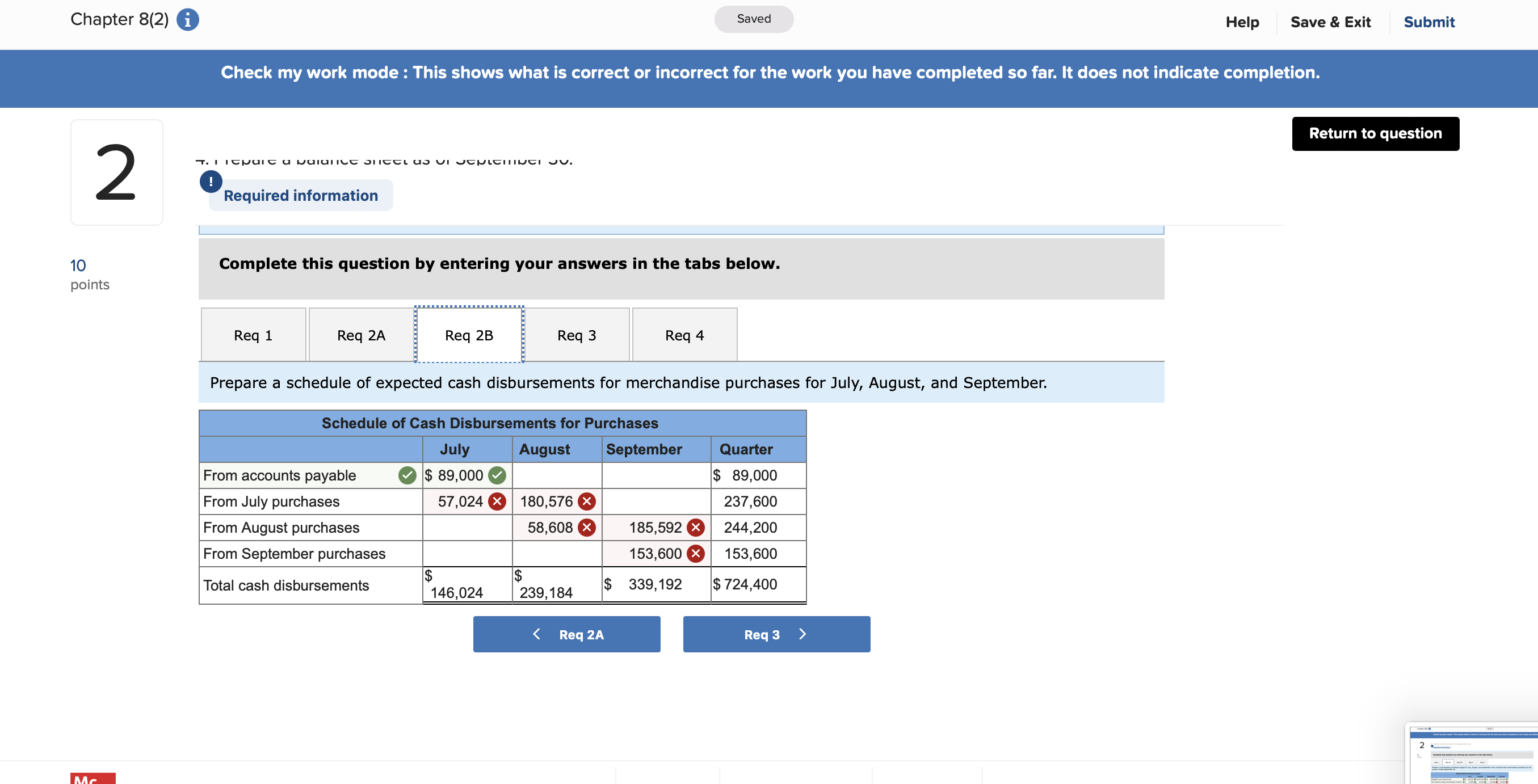 Return to question 2 Required information Schedules of Expected Cash Collections and