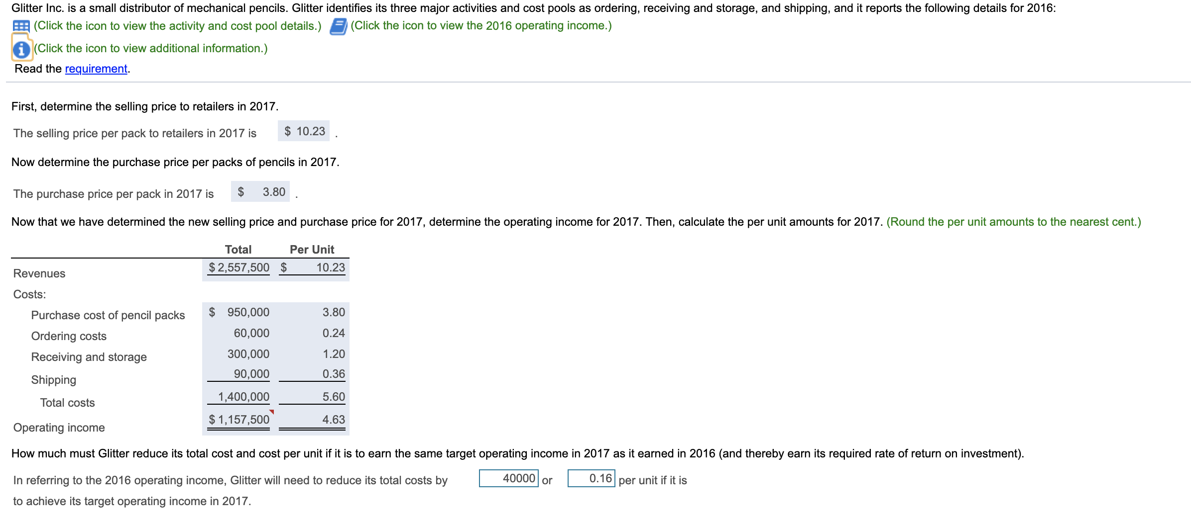 I need help with solving the last two unsolved boxes. Glitter Inc.