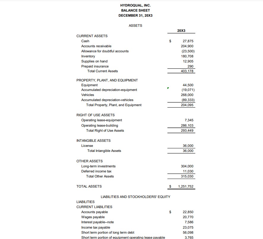 specific FASB rules that apply. HYDROQUAL, INC. Preliminary Financials 20x3 During the