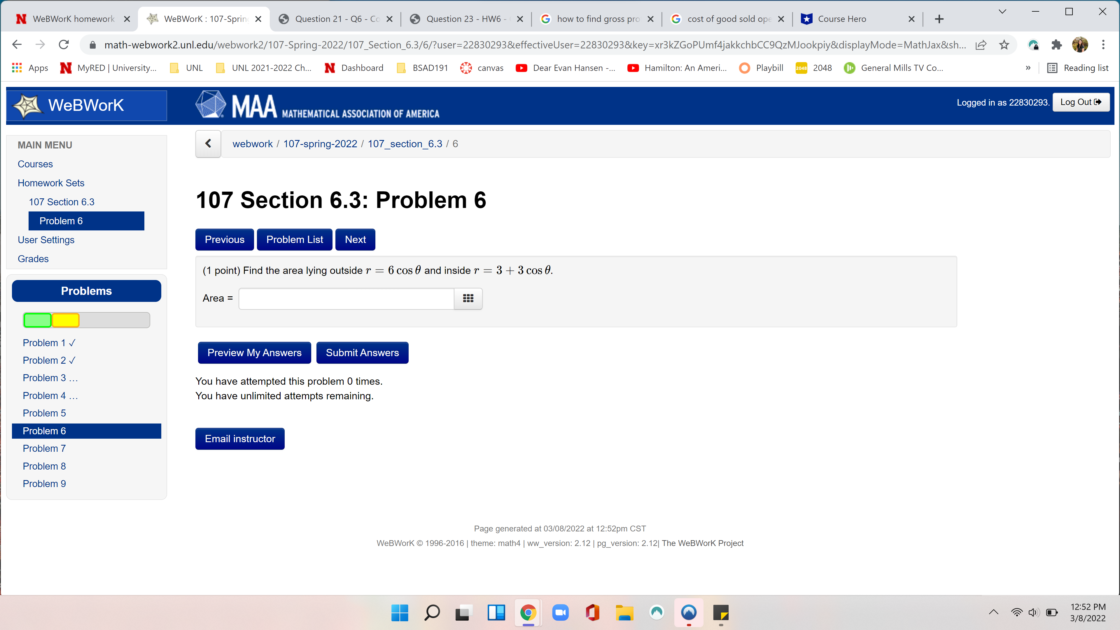  V 0 X N WeBWork homework X WeBWork : 107-Spring X