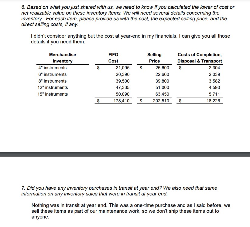own equipment inventory. They both felt condent that their market would eventually