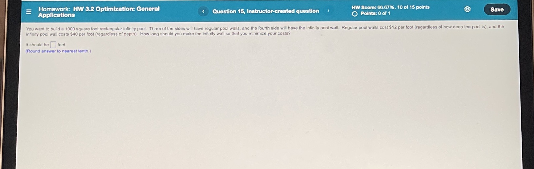  E Homework: HW 3.2 Optimization: General Question 15, Instructor-created question HW