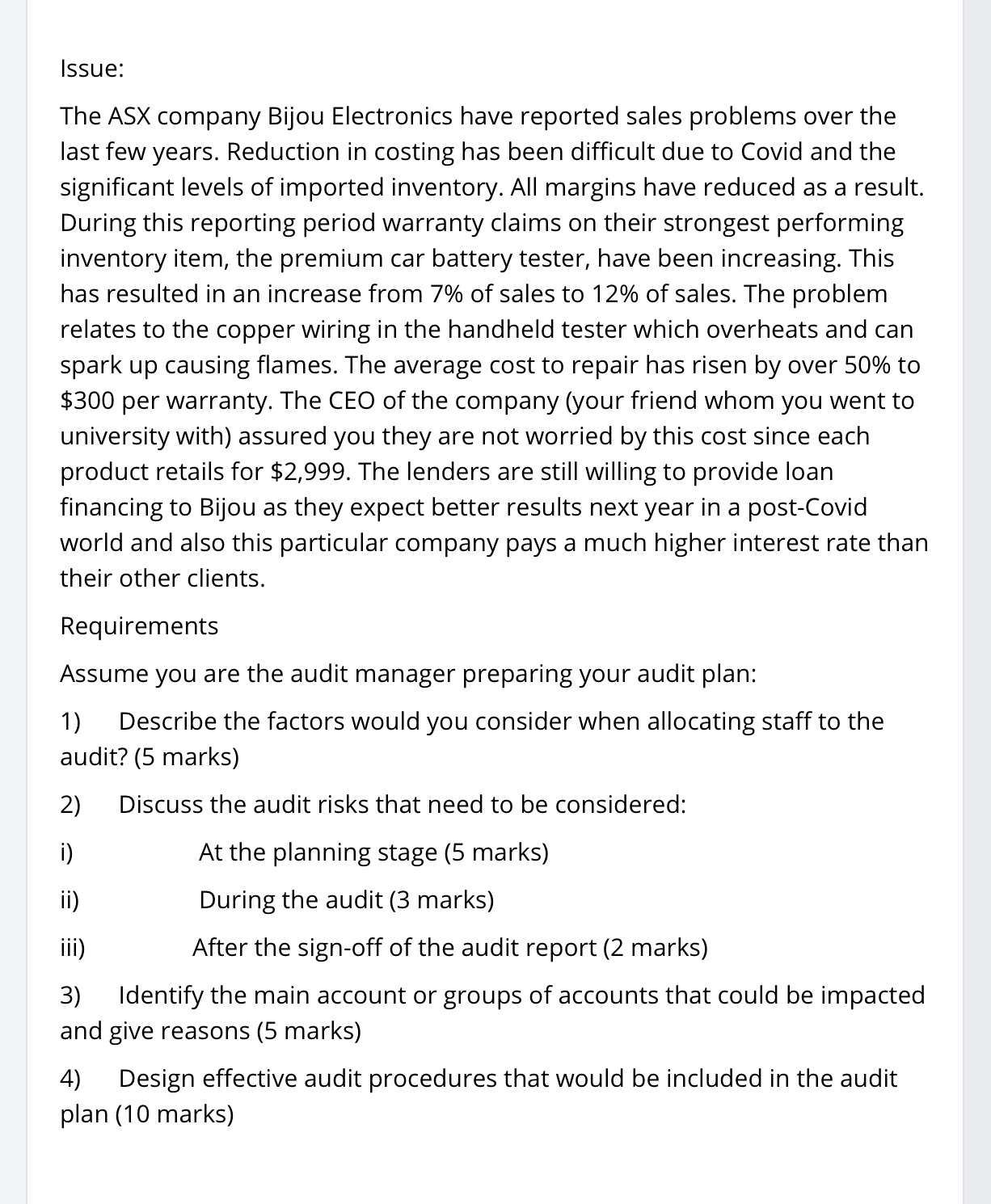  ISSUE: The ASX company Bijou Electronics have reported sales problems over