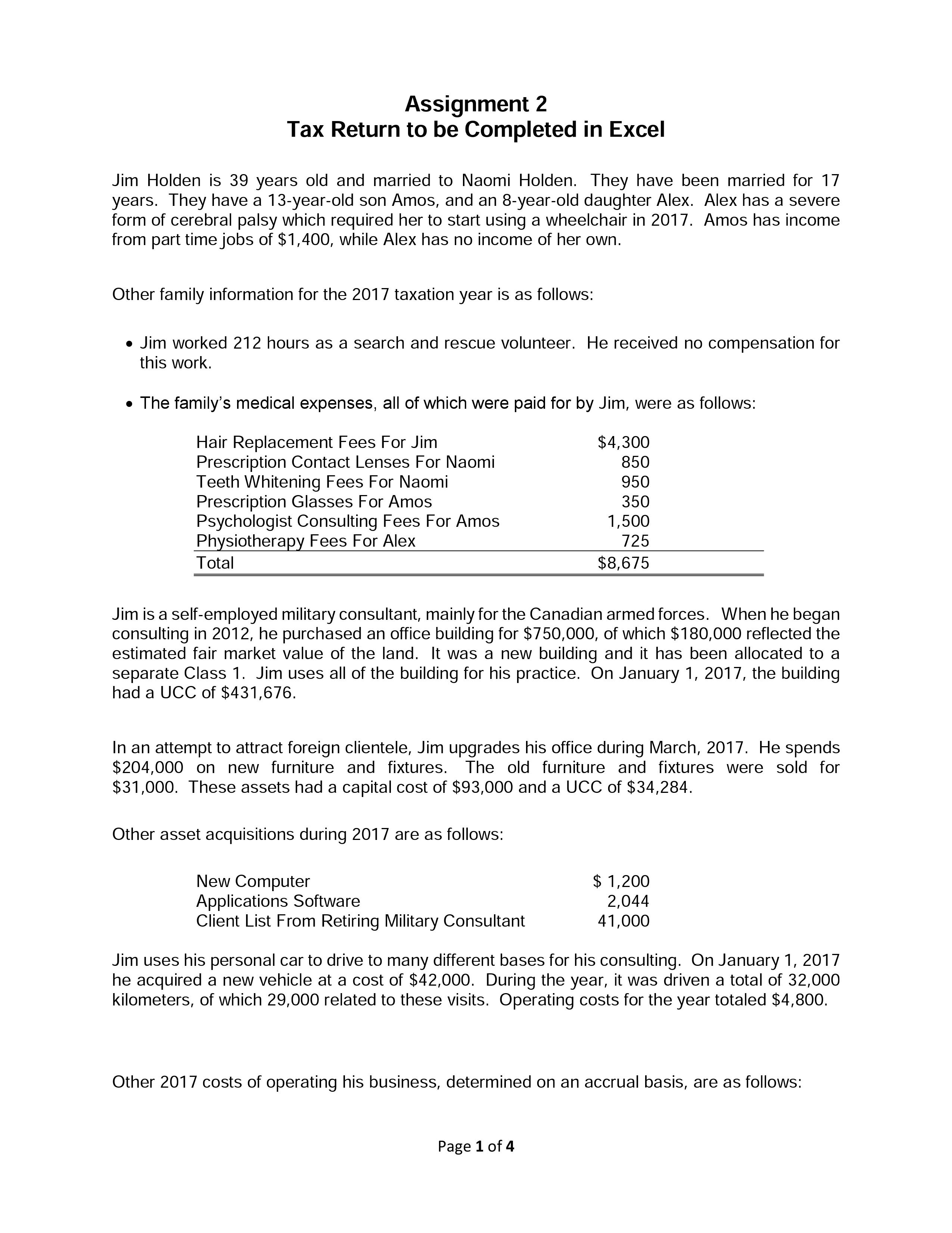 Need help with Excel Tax Assignment Part A - Net Income for