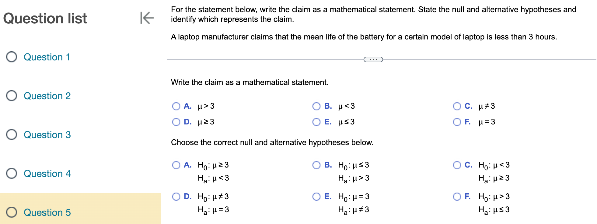  For the statement below, write the claim as a mathematical statement.