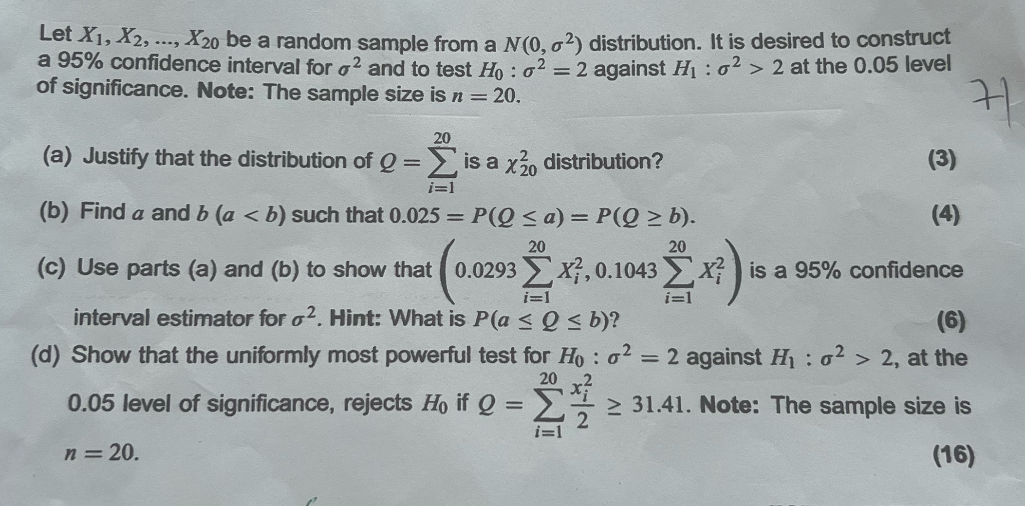  Let X1, X2, ..., X20 be a random sample from a