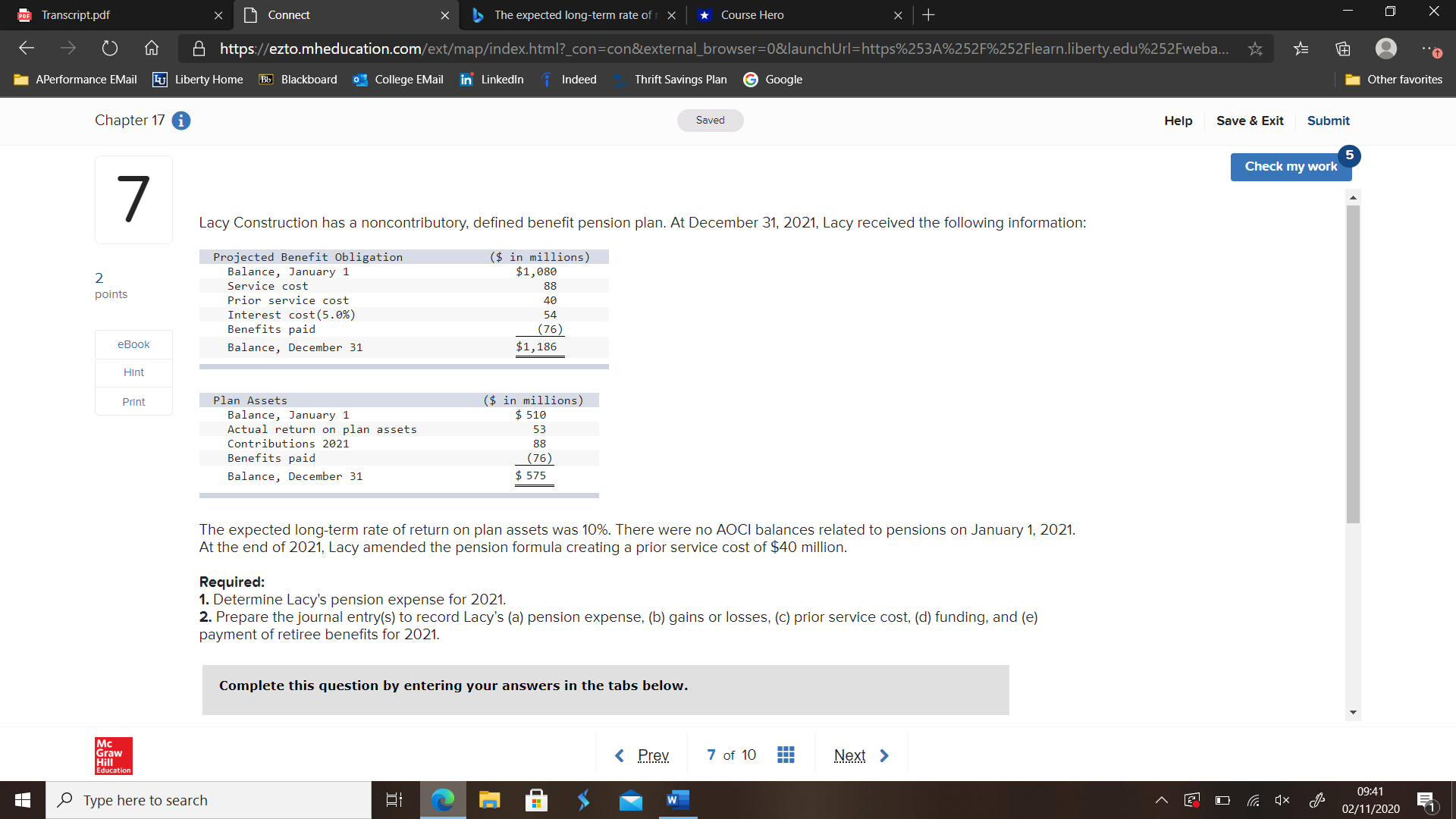 Please help. (PDE Transcript.pdf X Connect X The expected long-term rate of