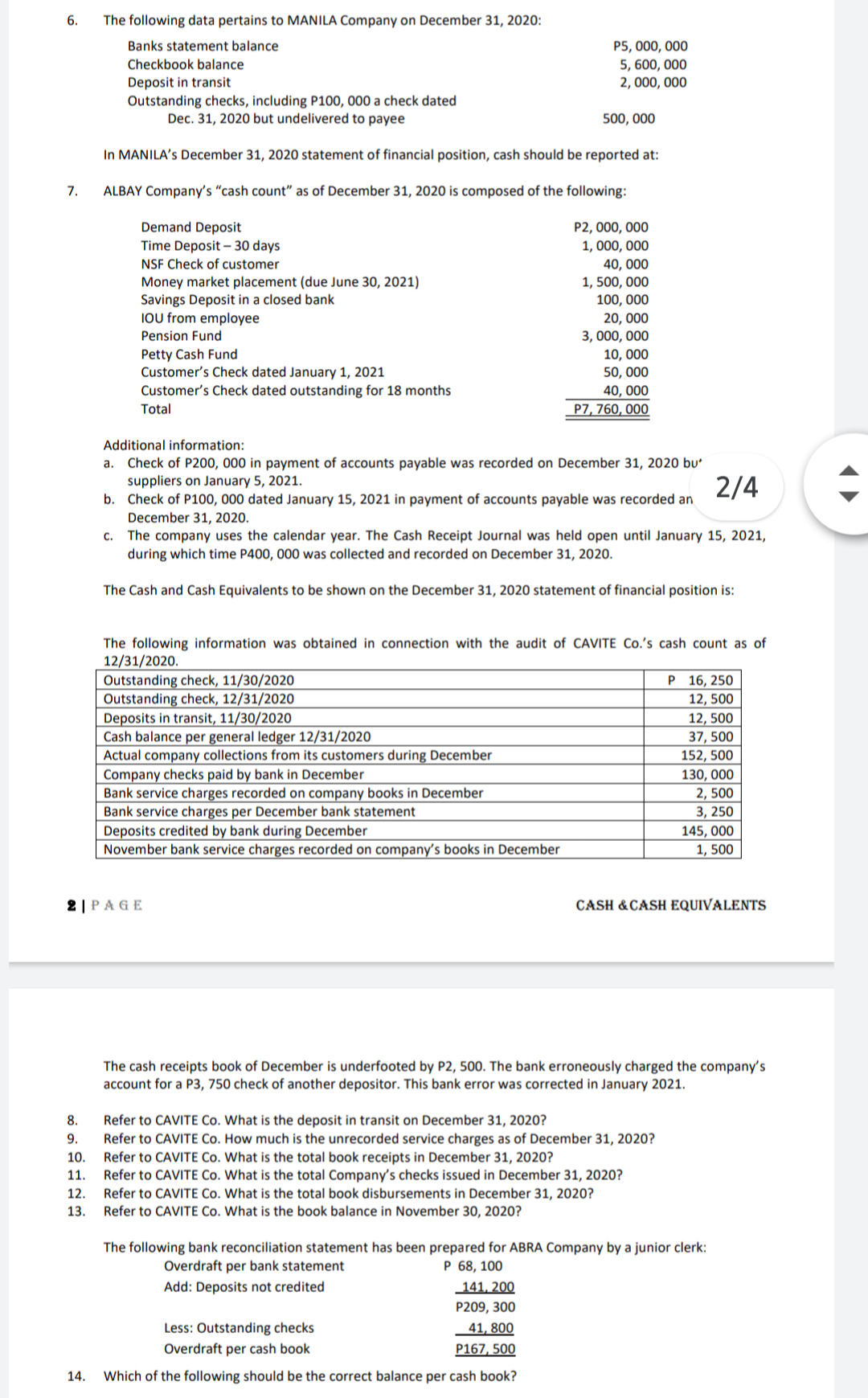 Company has a petty cash fund of P25. At the end of