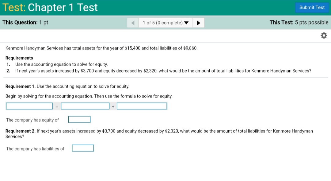 Please answer the following questions Chapter 1 Test ( 'I of 5