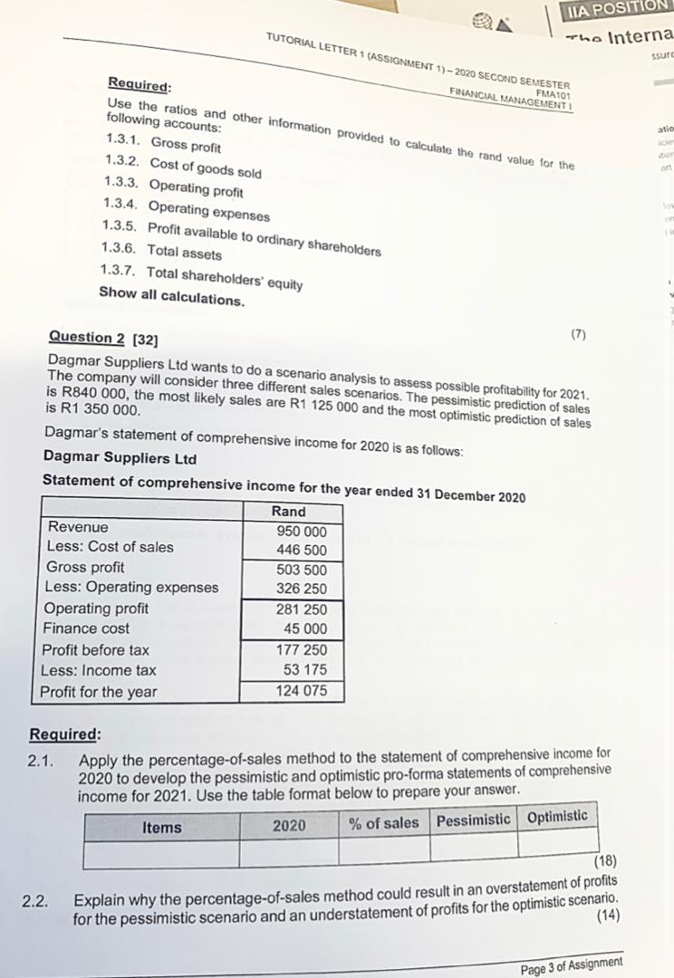 SECOND SEMESTER 1.1 . FMA101 FINANCIAL MANAGEMENT ! The management of Globe