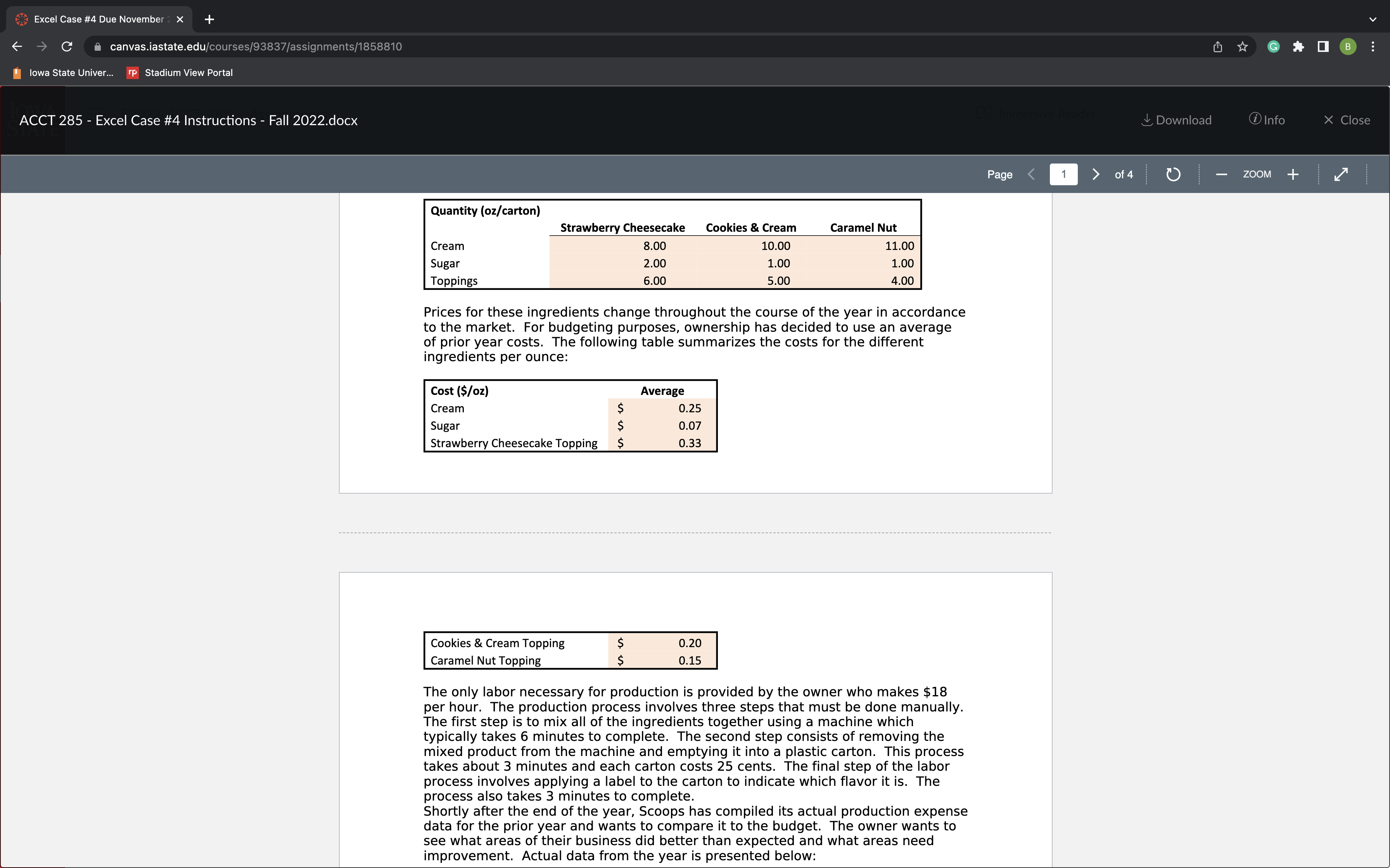 business that produces homemade ice cream. The ice cream is produced and