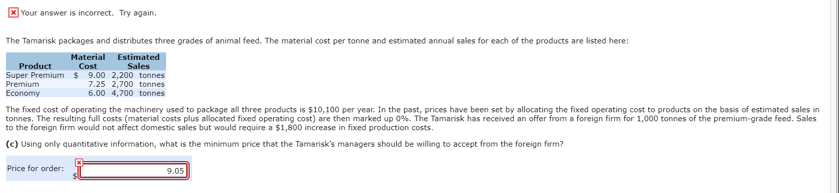 X Your answer is incorrect. Try again. The Tamarisk packages and