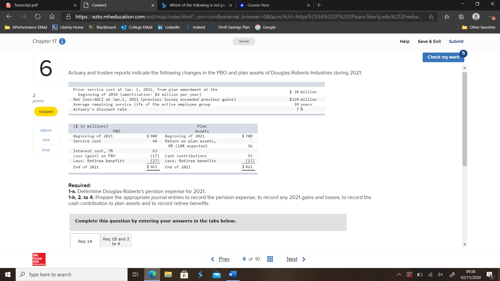 Please help. (PDE Transcript.pdf X Connect X Which of the following is