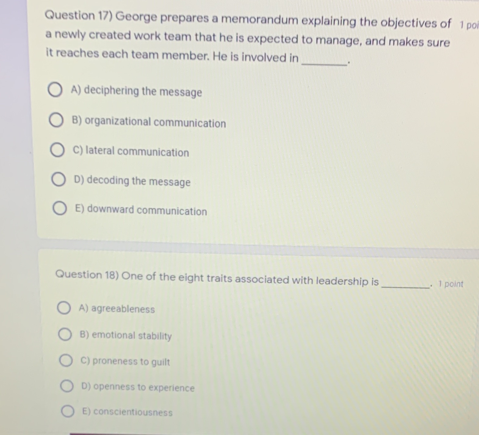 Please answer 17 and 18 Question 17) George prepares a memorandum explaining