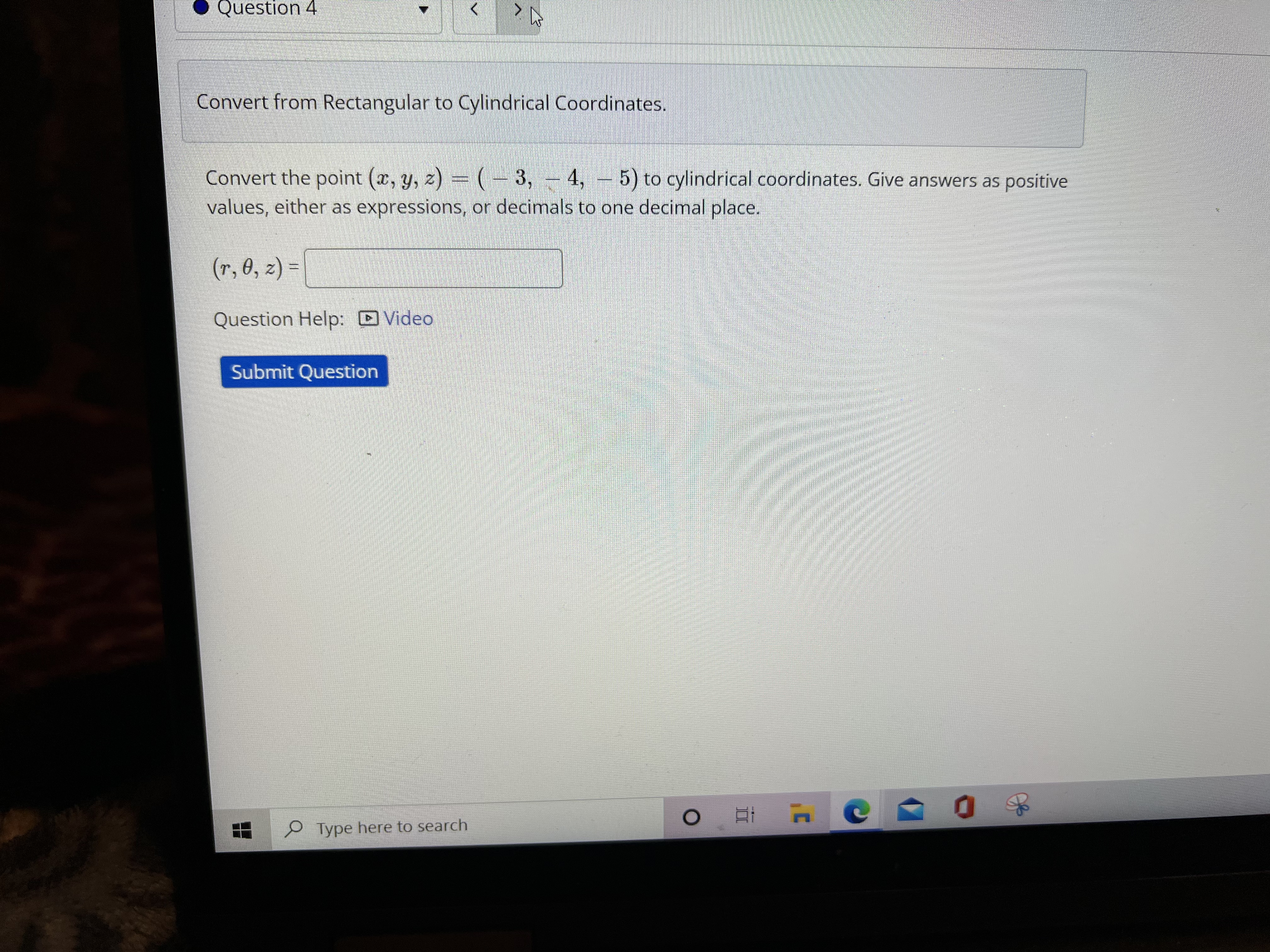 place. (, y, z) Question Help: DVideo Submit Question Type here to