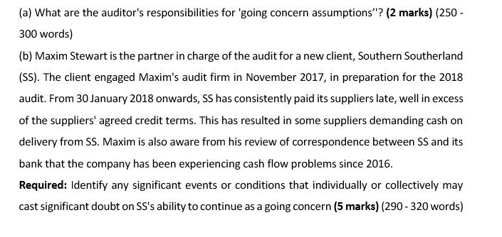(a) What are the auditor's responsibilities for 'going concern assumptions"? (2