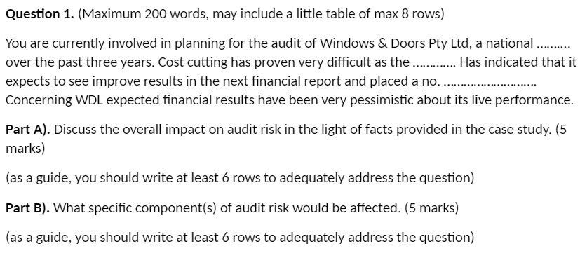 Question 1. (Maximum 200 words, may include a little table of
