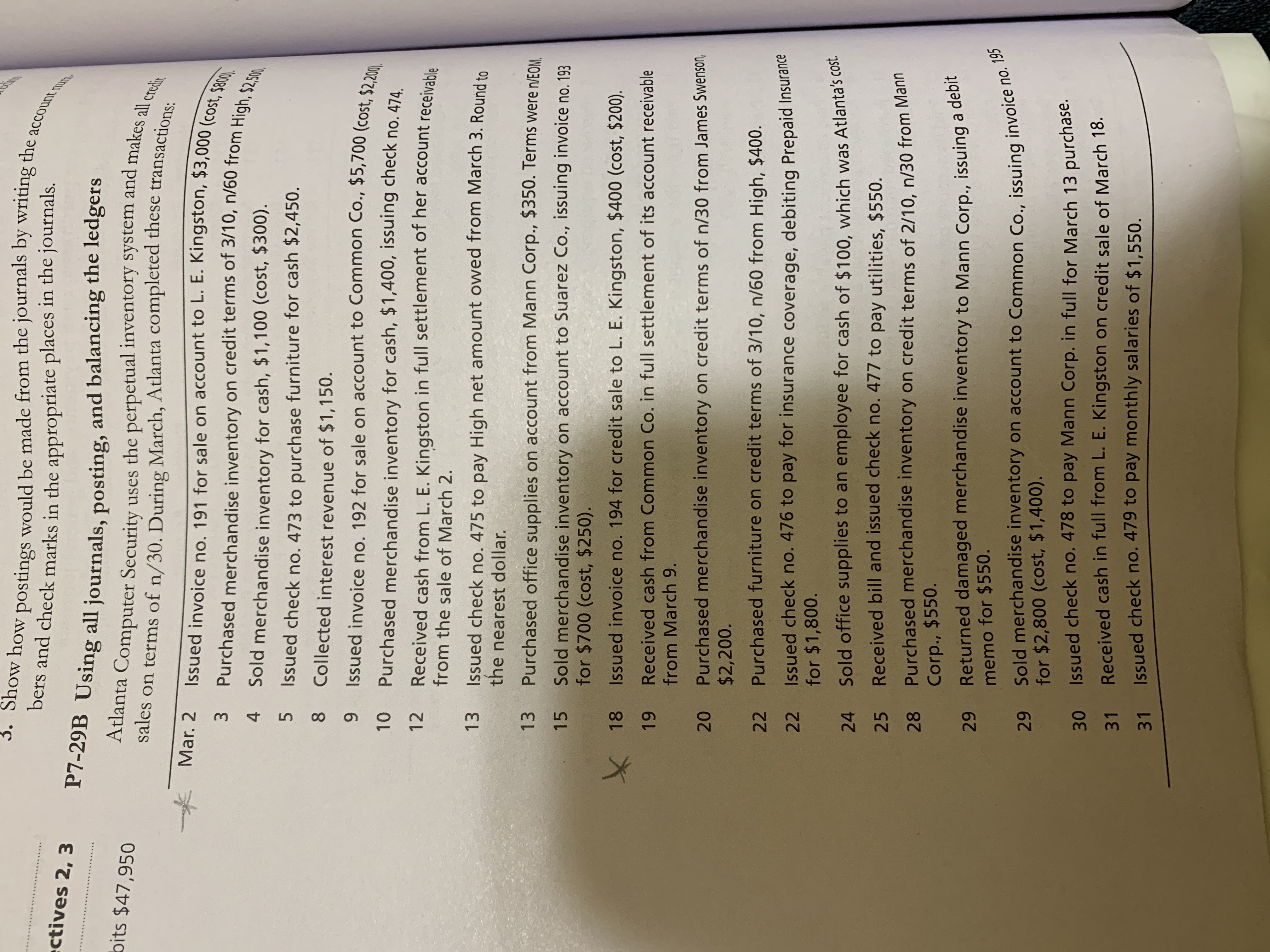 I need help to answer this question Show how postings would be