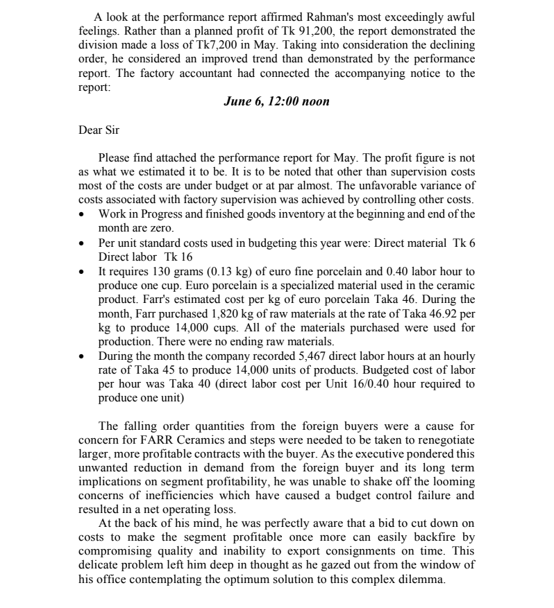 monitored by the Dhaka head office. The case focuses on a particular