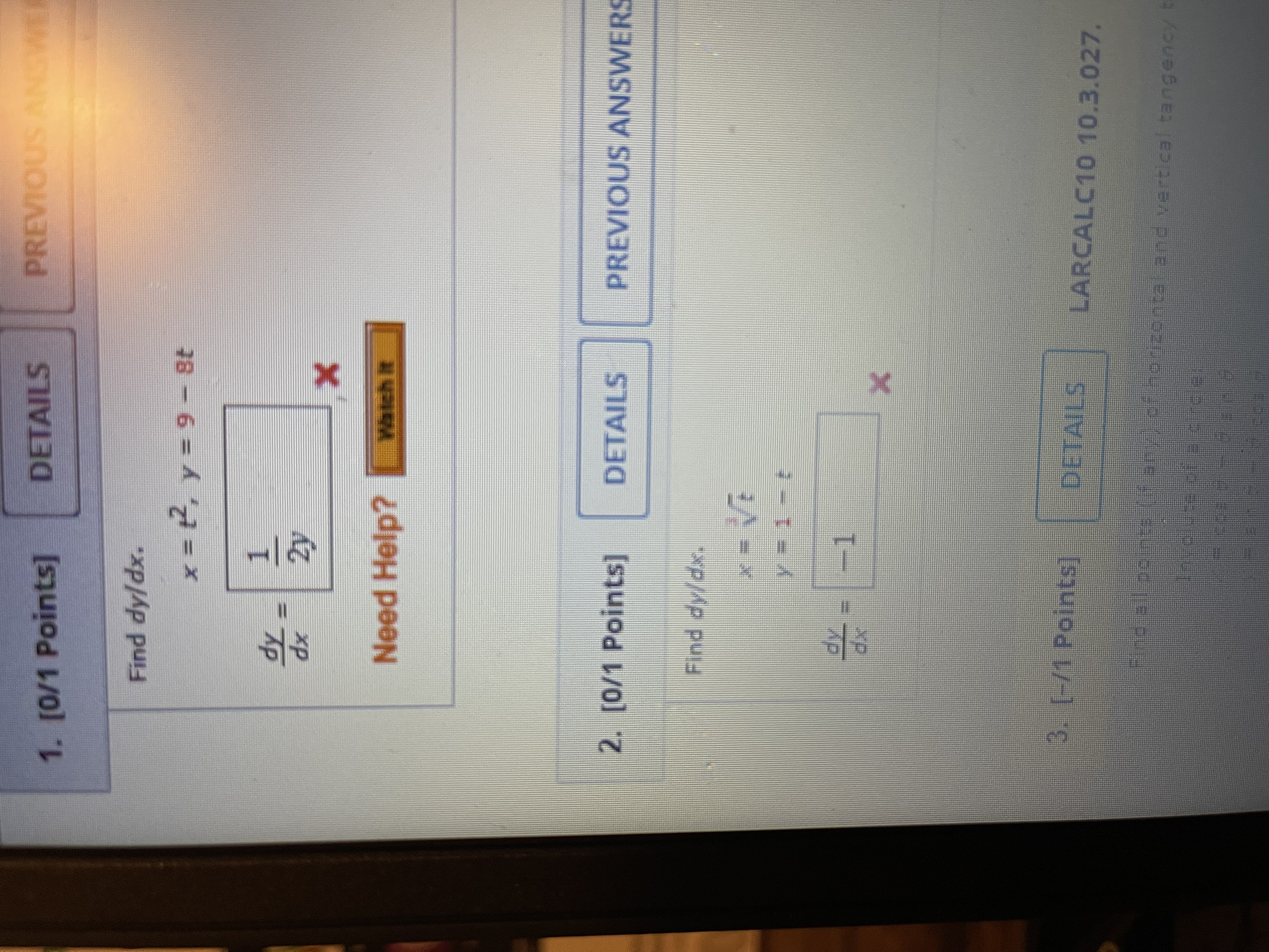 please help me with my homework 1. [0/1 Points] DETAILS PREVIOUS ANSWER
